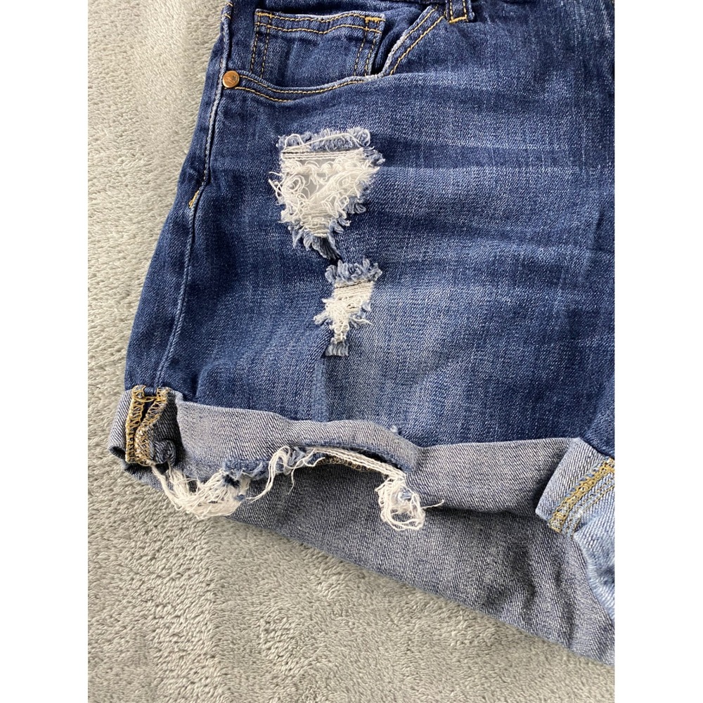 Judy Blue Los Angeles Womens Distressed Denim Shorts Dark Wash Cuffed Size L - Picture 5 of 14